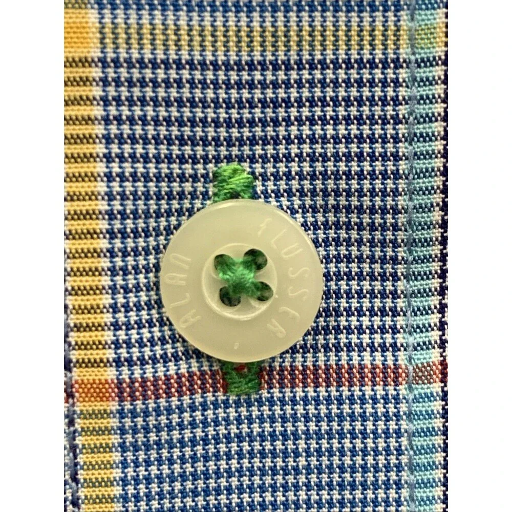 Alan Flusser Men's Multicolor Plaid Button Down Shirt Long Sleeve Large Cotton